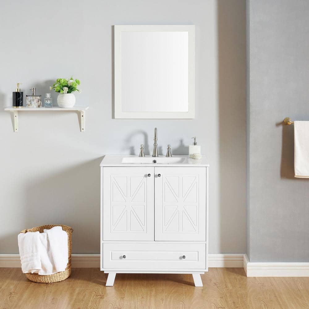 30 in. W x 18.3 in. D x 33 in. H Freestanding Bath Vanity in White with Whi