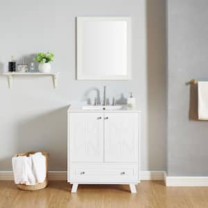 30 in. W x 18.3 in. D x 33 in. H Freestanding Bath Vanity in White with White Ceramic Top Single Basin Sink and Storage