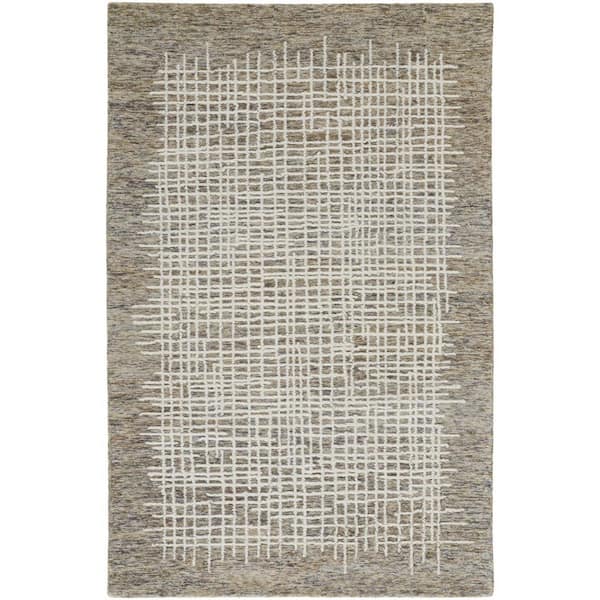 8 ft. X 10 ft. Tan and Ivory Plaid Area Rug