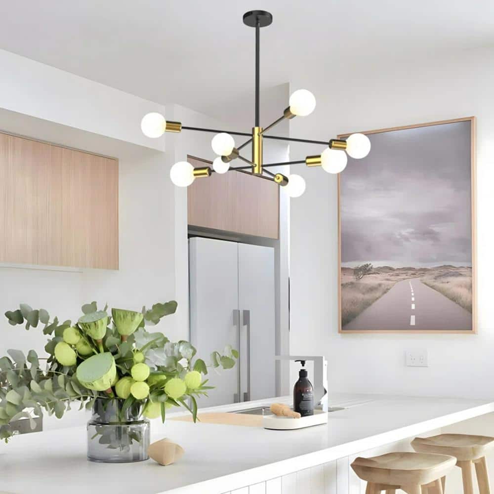 Gold and Black Metal 8-Light Sputnik Chandelier