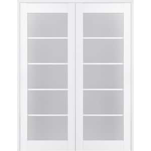 Paola 36 in. x 80 in. Both Active 5-Lite Frosted Glass Bianco Noble Finished Wood Composite Double Prehung French Door