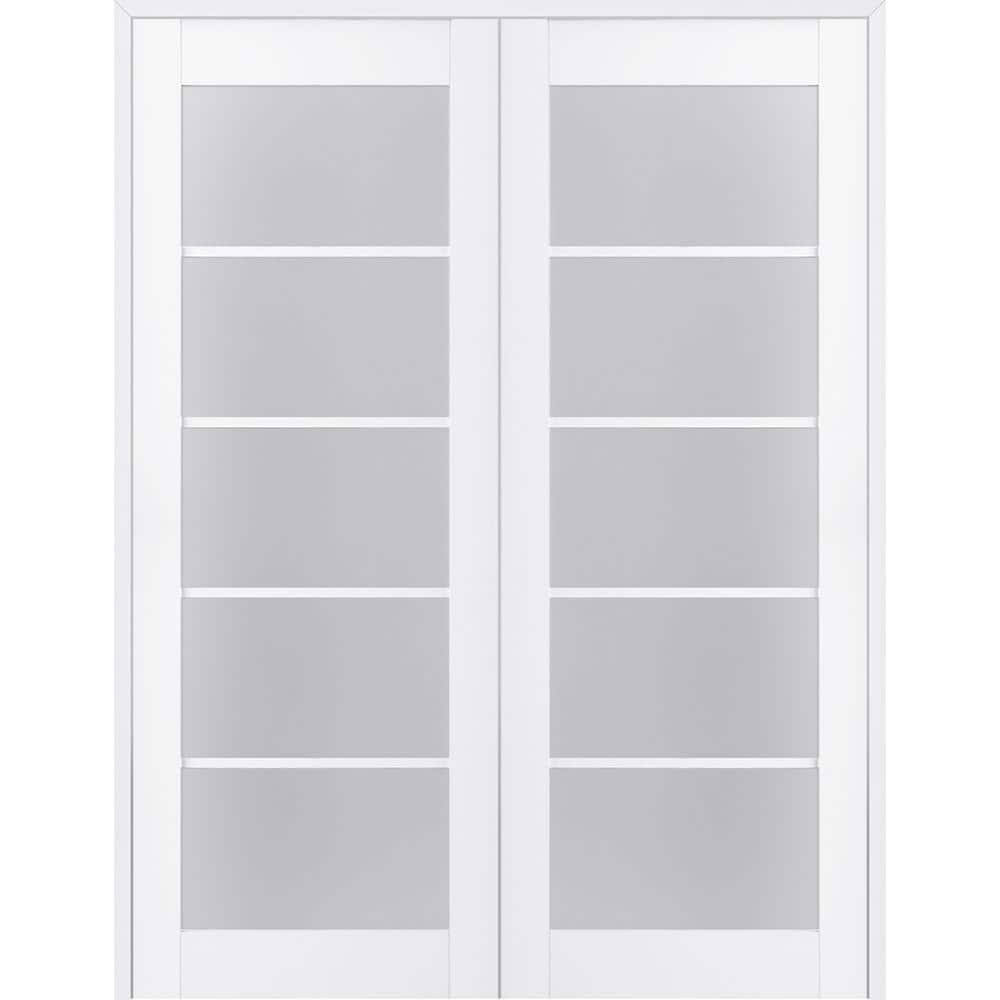 Paola 64" Frosted Glass Pine Composite Double Prehung French Door