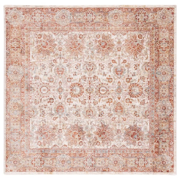 Valencia 6 ft. x 6 ft. Ivory/Rust Distressed Border Square Area Rug