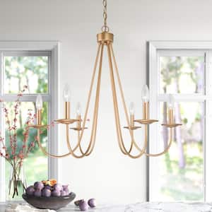 Modern Gold Dining Room Chandelier Light 6-light Island Chandelier Ceiling Light with Candlestick Style