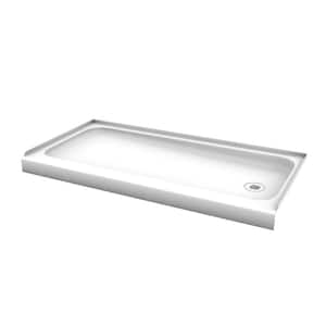 ShowerCast 60 in. x 30 in. Single Threshold Shower Pan in White with Right Drain