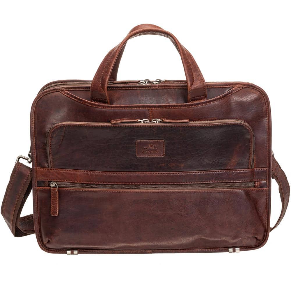 Mancini Buffalo Triple Compartment Briefcase for 15.6 Laptop / Tablet Brown