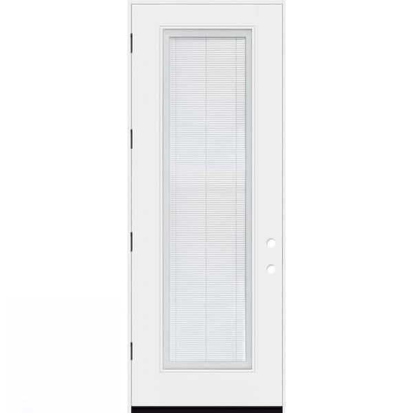 Legacy 36 in. x 96 in. Full Lite Clear White Mini-Blind Glass RHOS Unfinished Fiberglass Prehung Front Door 6-9/16 Jamb