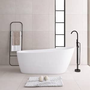 59 in. W x 31 in. D Acrylic Single Slipper Flatbottom Freestanding Soaking Bathtub in White with Drain