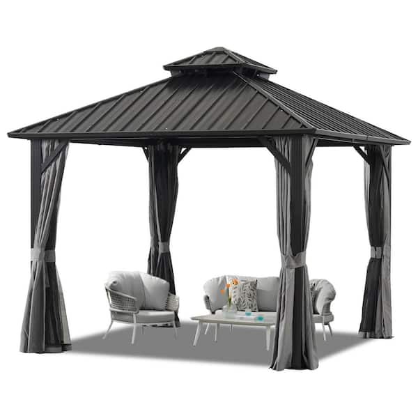 Endark 12 ft. x 12 ft. Outdoor Aluminum Hardtop Gazebo with Metal Double Roof Pergola, Netting, and Curtain