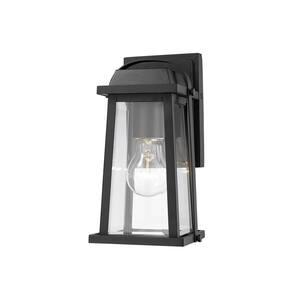 1-Light Black Outdoor Wall Sconce with Clear Beveled Glass