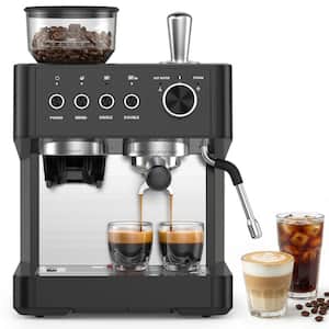 5 Cup Black Espresso Machine with Built-In Grinder, 20-Bar Pressure, Steam Wand and Hot Water Function