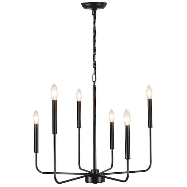 6-Light Black Candlestick Hanging Linear Chandelier Lighting Ceiling Light for Kitchen Island