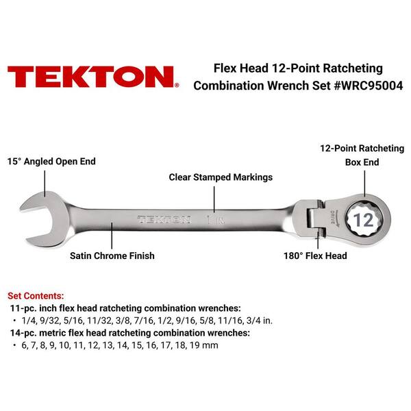 25-Piece (1/4-3/4 in., 6-19 mm) Flex Head 12-Point Ratcheting Combination Wrench Set