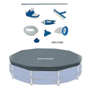 Deluxe Maintenance Cleaning Kit and 12 ft. Round Frame Easy Set Pool Cover