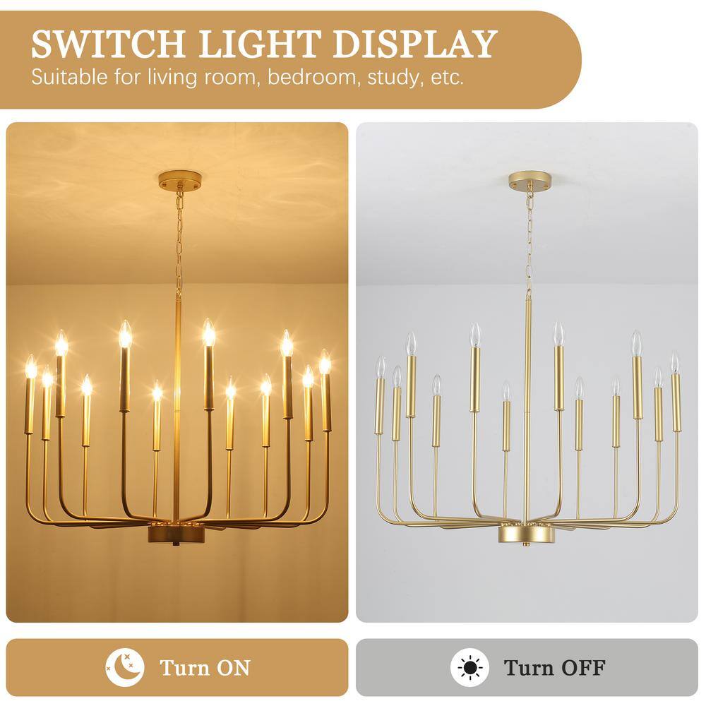 Gold 12-Light Linear Candle Metal Chandelier