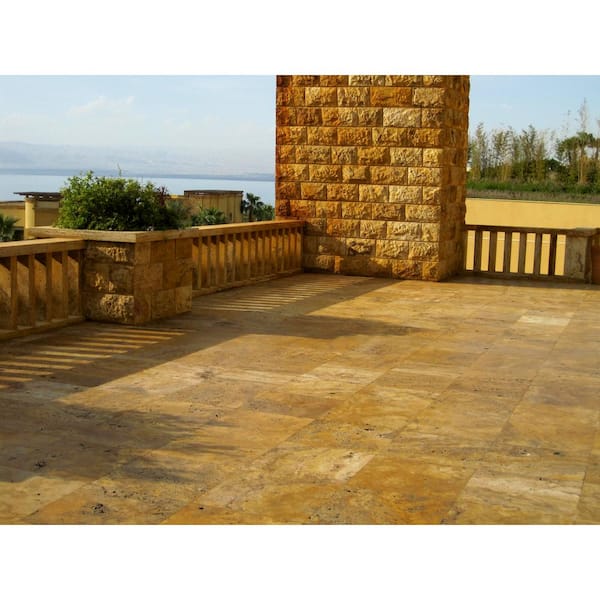 Riviera 10-Piece Tumbled Travertine Paver Tile Kit (480 sq. Ft./pallet)
