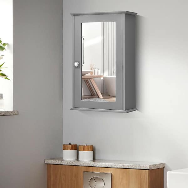 WELLFOR 13.5-in x 21-in Surface Mount Gray Mirrored Medicine Cabinet