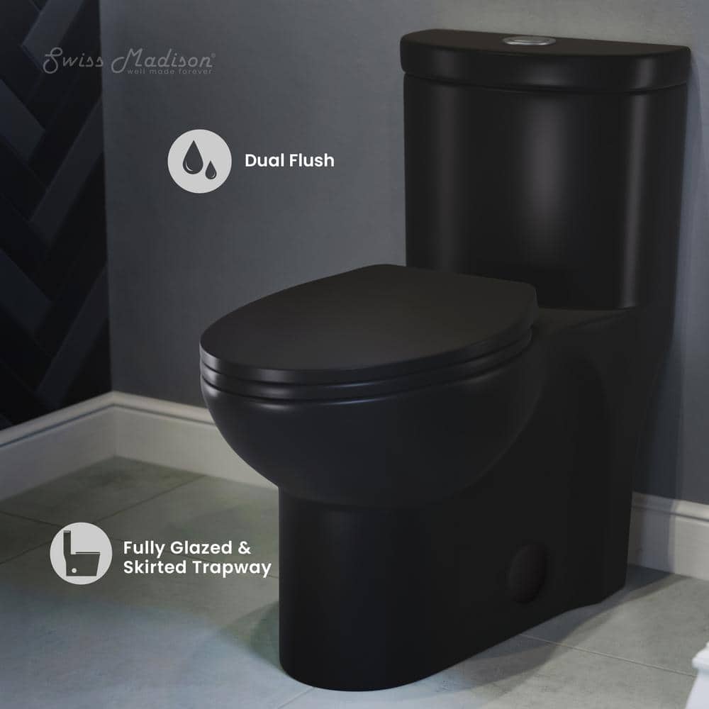 Sublime Matte Black Ceramic One-Piece Elongated Toilet