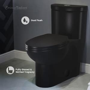 Sublime 1-piece 1.1/1.6 GPF Dual Flush Elongated Toilet in Matte Black, Seat Included