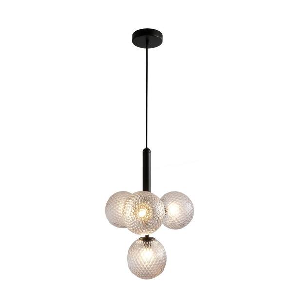 A TOUCH OF DESIGN Marlow 4-Light Black Dimmable Clear Glass Globe Pendant