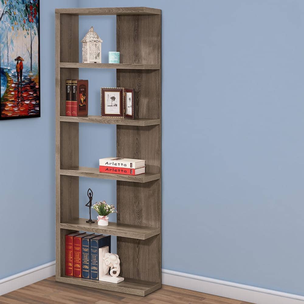 Modern Sleek Gray Wooden Corner Bookcase