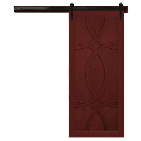 VeryCustom 42 in. x 84 in. Hollywood Red Wood Wood Sliding Barn Door with Hardware Kit in Black
