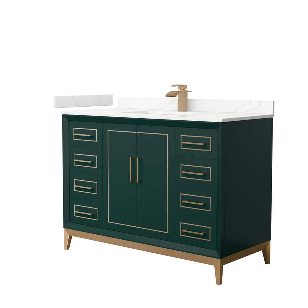 Wyndham Collection Marlena 48 in. W x 22 in. D x 35.25 in. H Single Bath Vanity in Green with Giotto Quartz Top, Green with Satin Bronze Trim -  840193373495