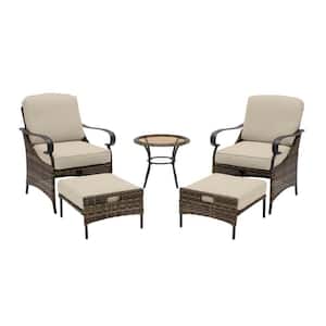 Layton Pointe 5-Piece Brown Wicker Outdoor Patio Conversation Seating Set with CushionGuard Putty Tan Cushions