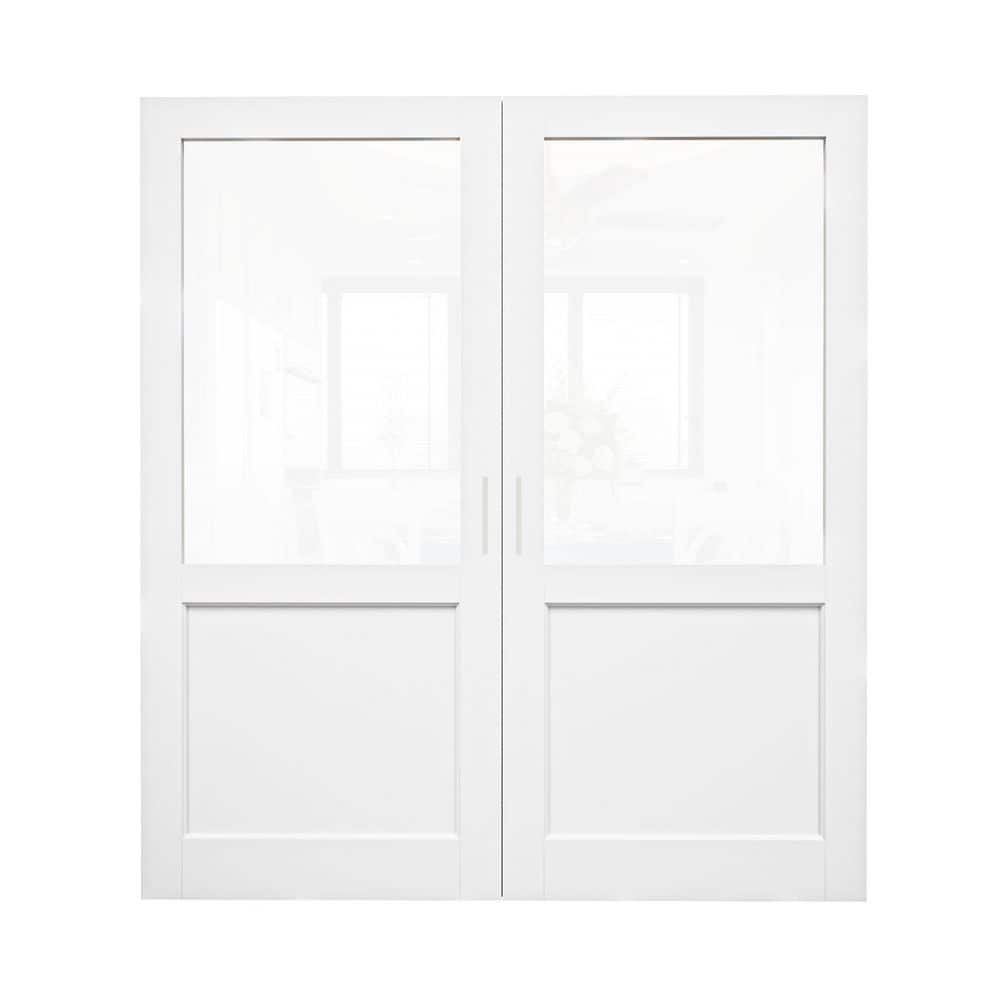 ARK DESIGN 72 in. x 80 in. 1/2 Lite CLear Glass White Solid Core French ...
