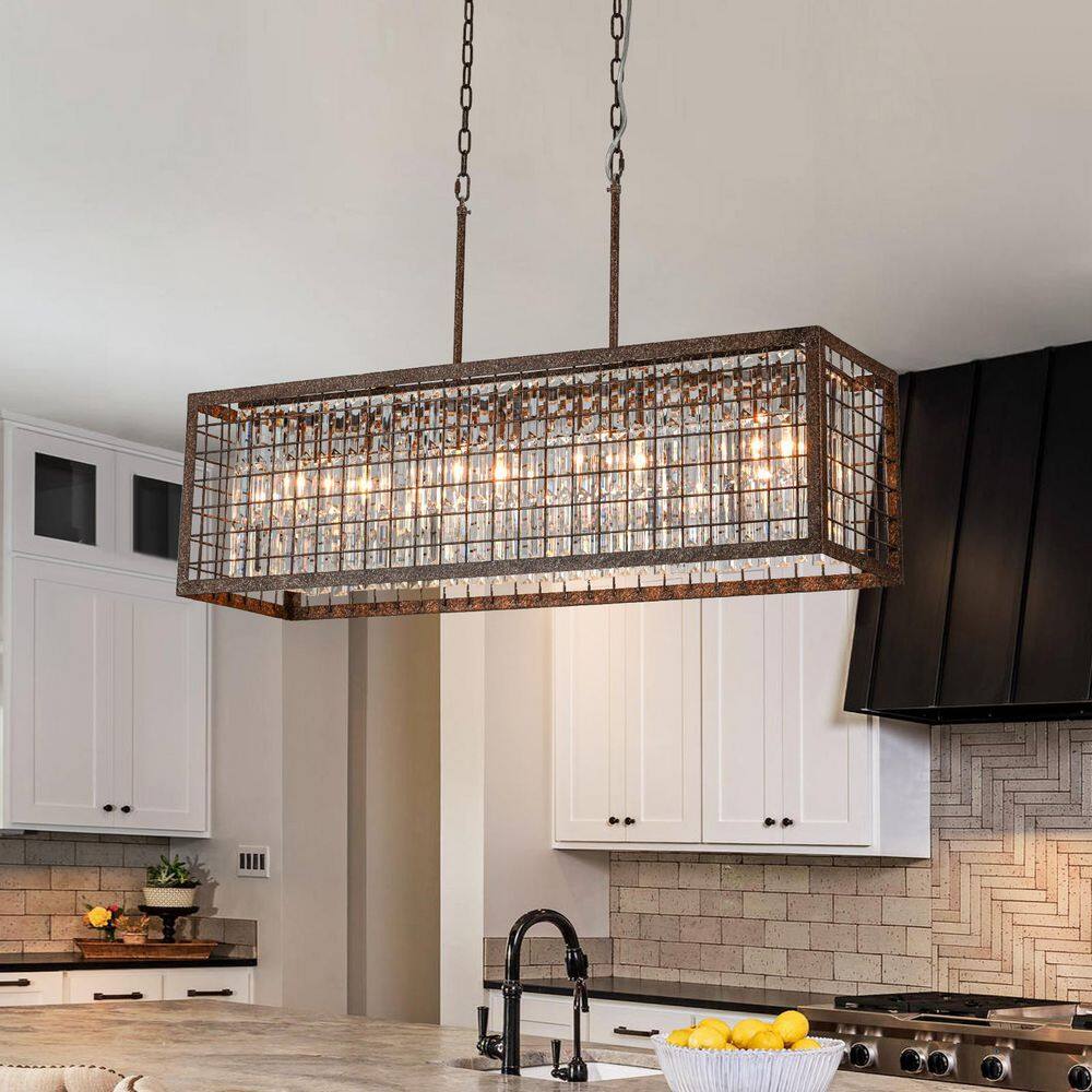 Elara 37 in. 4-Light Antique Bronze Vintage Chandelier with Rectangular Crystal Accent for Kitchen Island Dining Room price history on PriceWatchPro