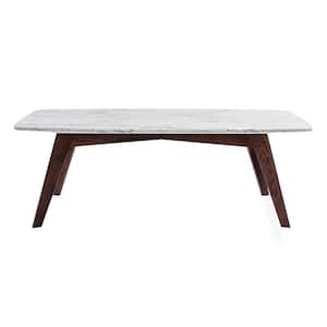 Faura 44 in. White/Dark Brown Rectangle Marble Top Coffee Table