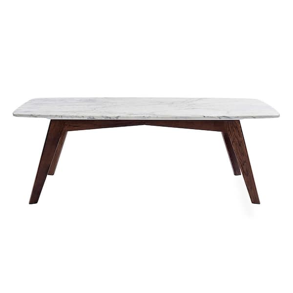 AndMakers Faura 44 in. White/Dark Brown Rectangle Marble Top Coffee Table