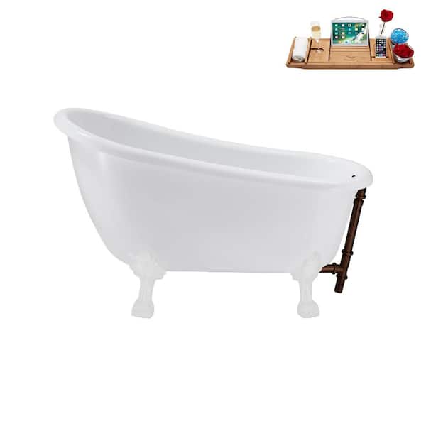 Streamline 53 in. Acrylic Clawfoot Non-Whirlpool Bathtub in Glossy White, Matte Oil Rubbed Bronze Drain And Glossy White Clawfeet