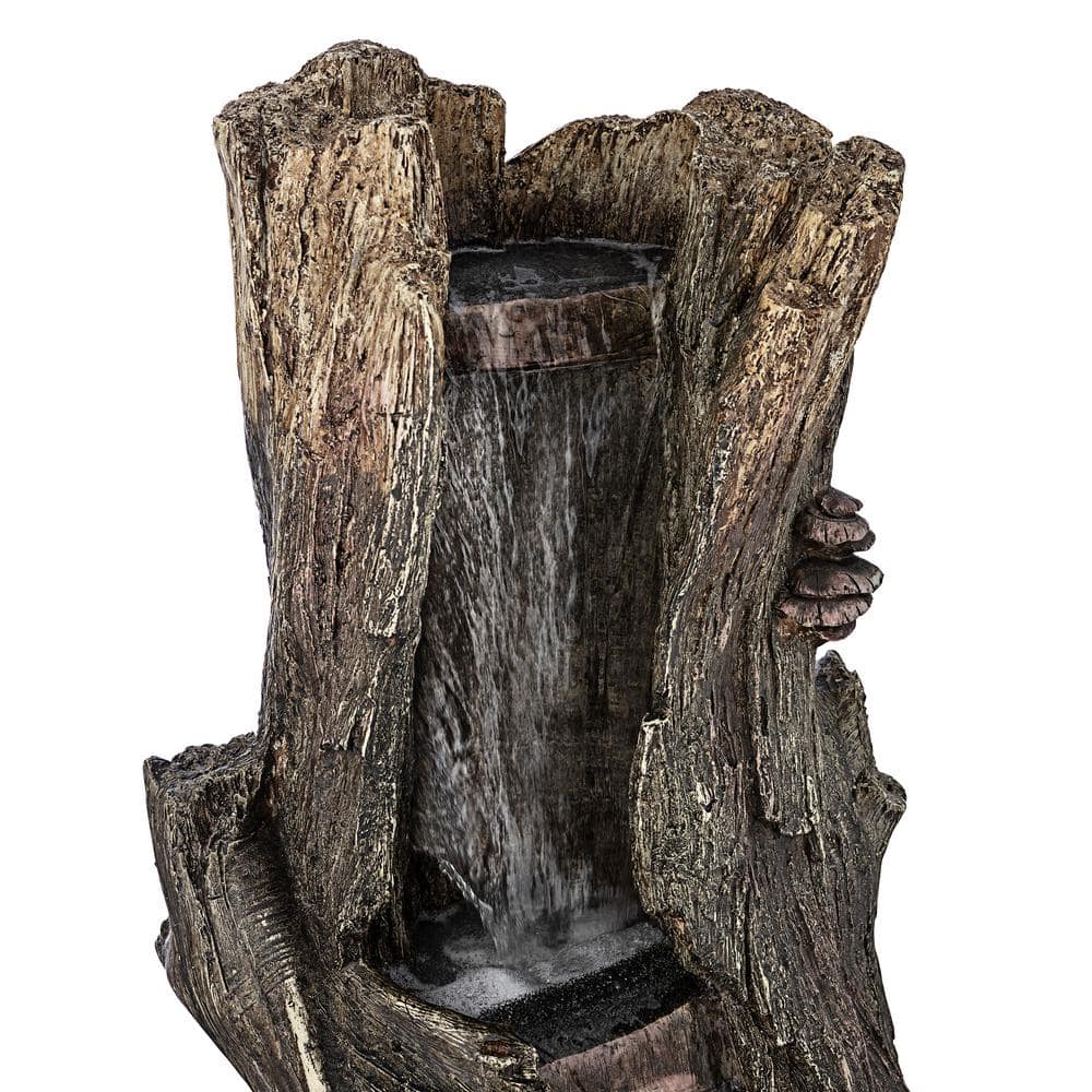 41" Tall Outdoor Tree Trunk Waterfall Fountain with LED Lights