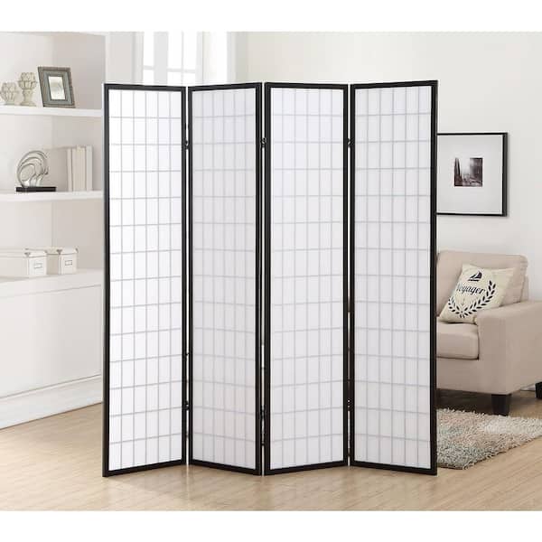 70 in. Black Japanese-Style Shoji 4 Panel Folding Screen Freestanding Privacy Screen with Frame Modern Room Divider