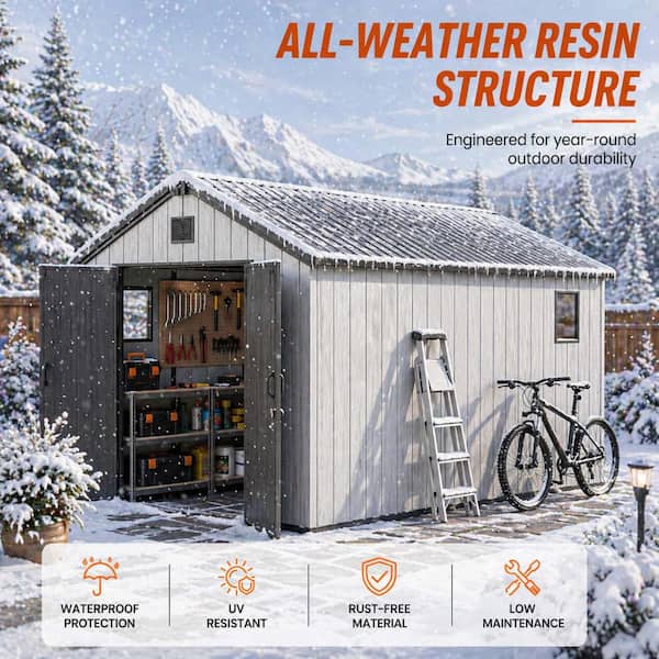BIGLADE 8 ft. W x 15 ft. D Resin Storage Shed with Double Doors