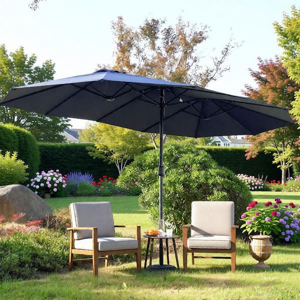 7.5 ft solar patio umbrella Outdoor Solar Patio Umbrella w/ Push Button Tilt, Crank Lift