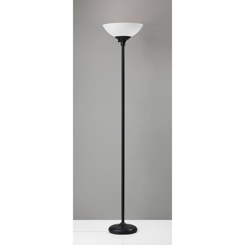 Matte Black 71" Torchiere Floor Lamp with Frosted Shade
