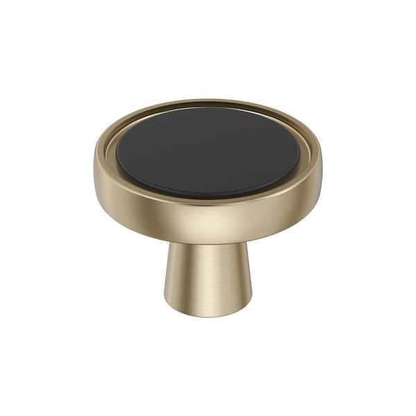 Mergence 1-3/8 in. (35 mm) Modern Matte Black/Golden Champagne Round Cabinet Knob