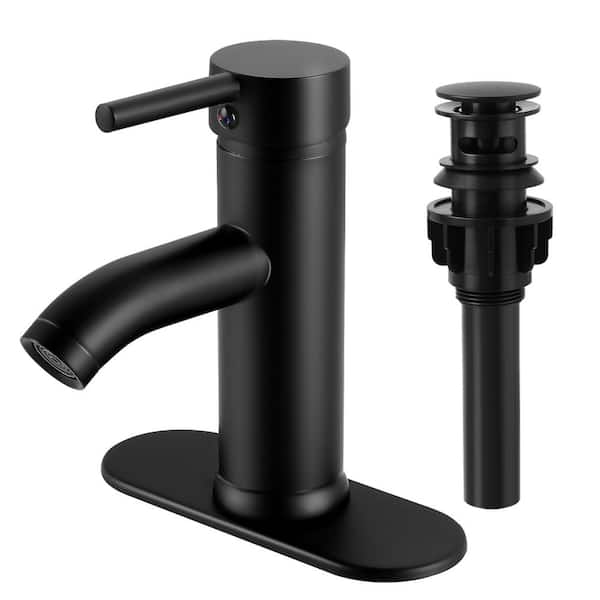 AKLFGN Single Handle Bathroom Faucet for 1 or 3 Holes with Pop-up Drain, Bathroom Sink Faucet with Deckplate in Matte Black