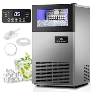 Commercial Built-in or Freestanding Ice Maker 130Lbs/24H with 35Lbs Ice Capacity, 45Pcs Ice Cubes, Stainless Steel