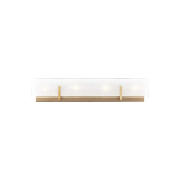 Generation Lighting Syll 26 in. H 4-Light Satin Brass Vanity Light with Clear Highlighted Satin Etched Glass Shade