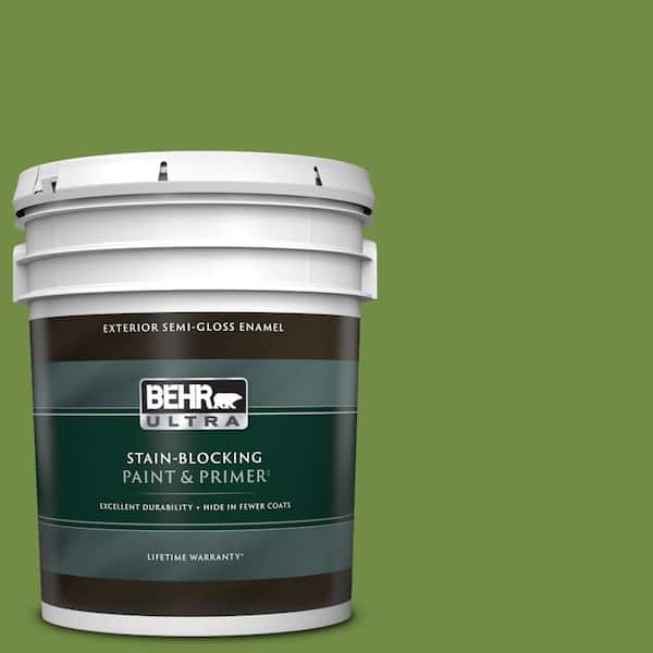 BEHR ULTRA 5 gal. #420D-6 Thyme Green Semi-Gloss Enamel Exterior Paint & Primer