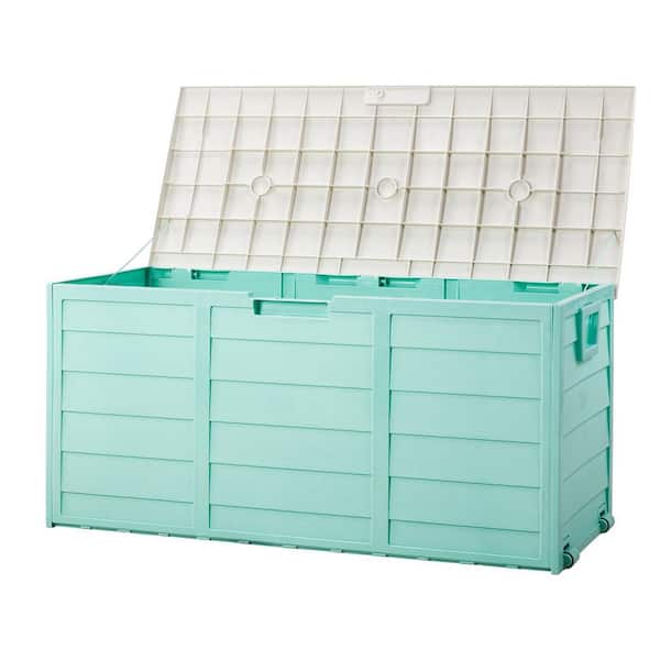 75 Gallon Outdoor Storage Box with Lid, Lockable Plastic Patio Deck Box for Garden, Pool, Balcony, Yard (Green)
