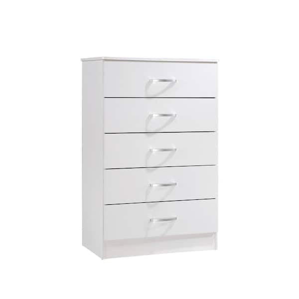 HODEDAH 5-Drawer White Chest of Drawers