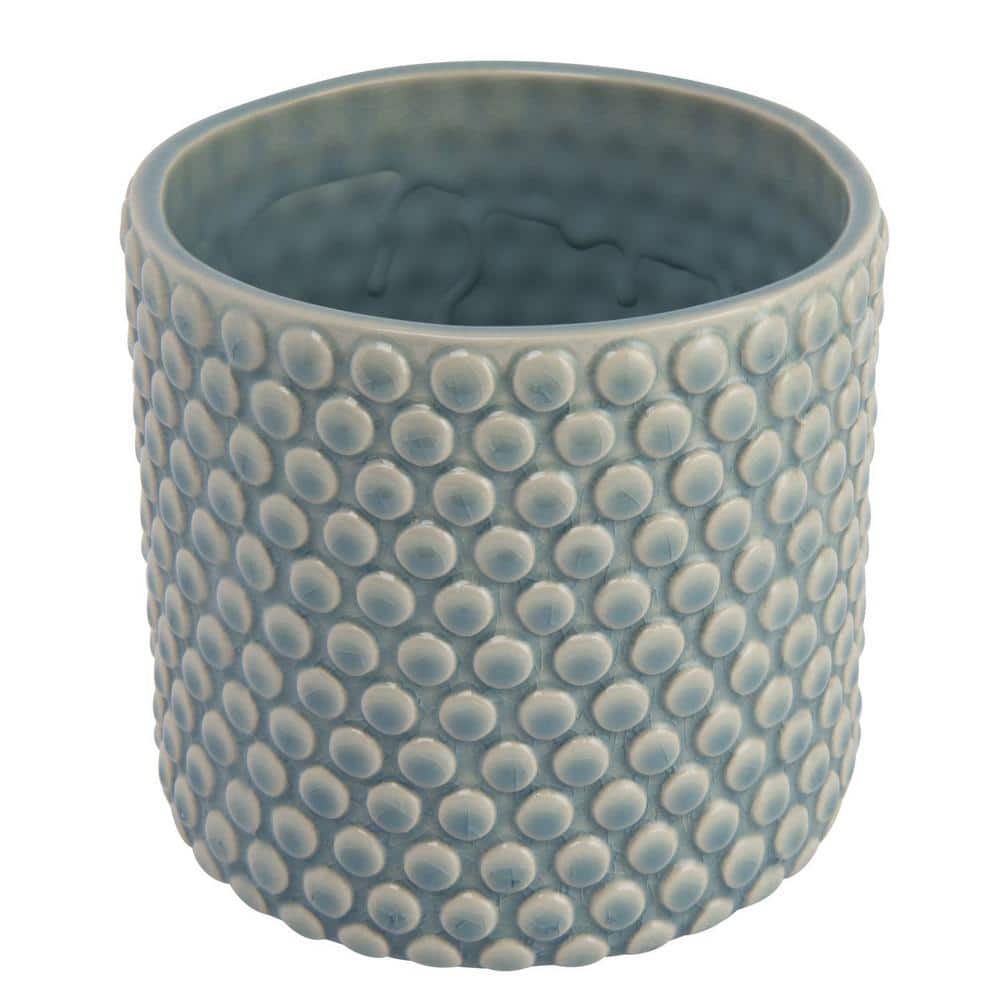 Sky Blue Stoneware Planter Pot with Playful Polka Dots, 6 in