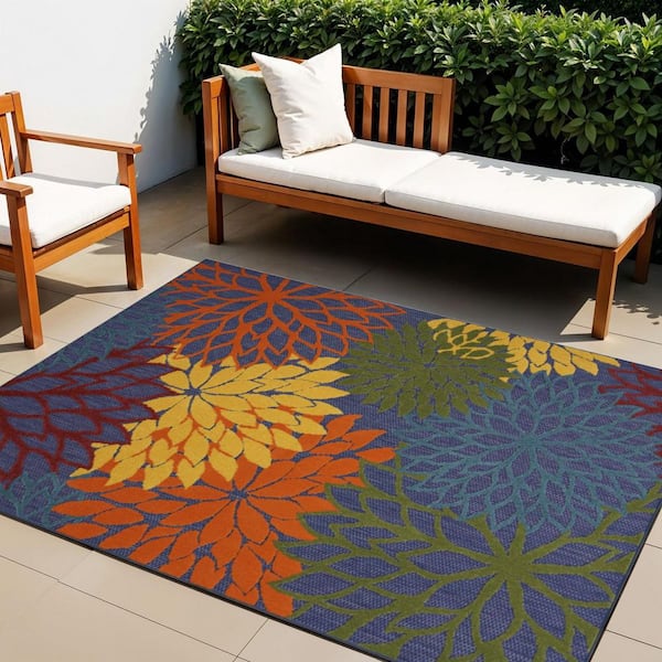 Blue, Yellow, Green 4 ft. x  6 ft. Woven Abstract Polyester Runner Indoor/Outdoor Area Rug