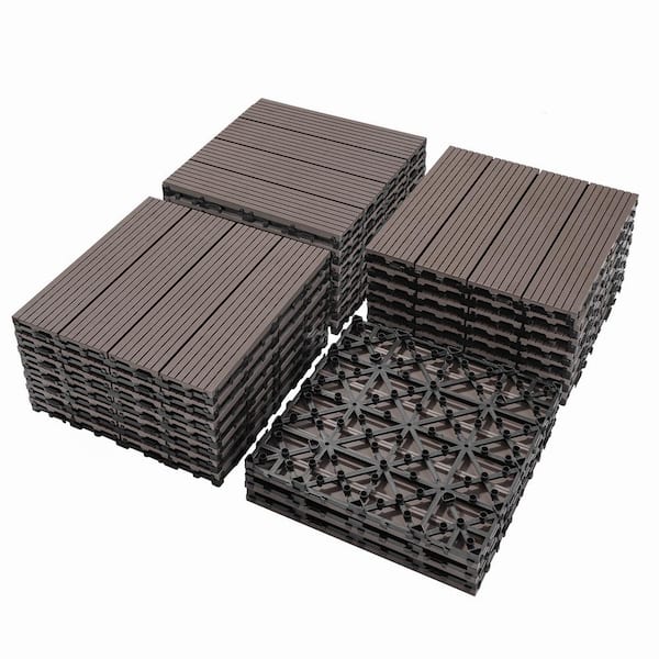 DENISLAWN 11.8 in. x 11.8 in. Interlocking Deck Tiles (Set of 20), Waterproof Wood Plastic Composite Outdoor Floor Tiles in Coffee