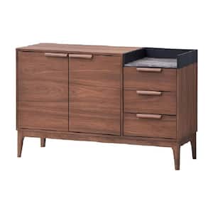 Evis Walnut Brown Stone Top 53 in. Sideboard Server Console with 2-Cabinets