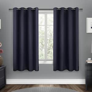 Sateen Peacoat Blue Solid Woven Room Darkening Grommet Top Curtain, 52 in. W x 63 in. L (Set of 2)